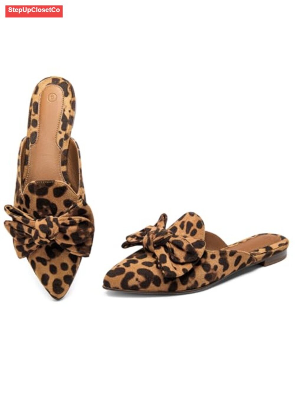 Faux Suede Mules Slip On Pointed Toe Oversized Bow Flats